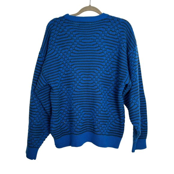 VTG Saturdays Mens Medium Blue Knit Sweater Textured Geometric Pattern Acrylic - Picture 2 of 12